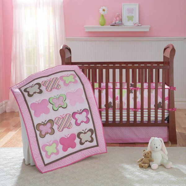 

4set/pcs girl crib bedding sets cotton animal newborn brower crib skirt baby pink quilt cover soft bedding set girl