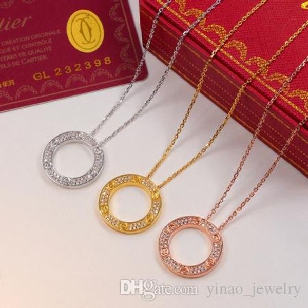 

Luxury de igner cart ier letter ring full drill pendant necklace plated with 18k titanium teel couple necklace, Silver