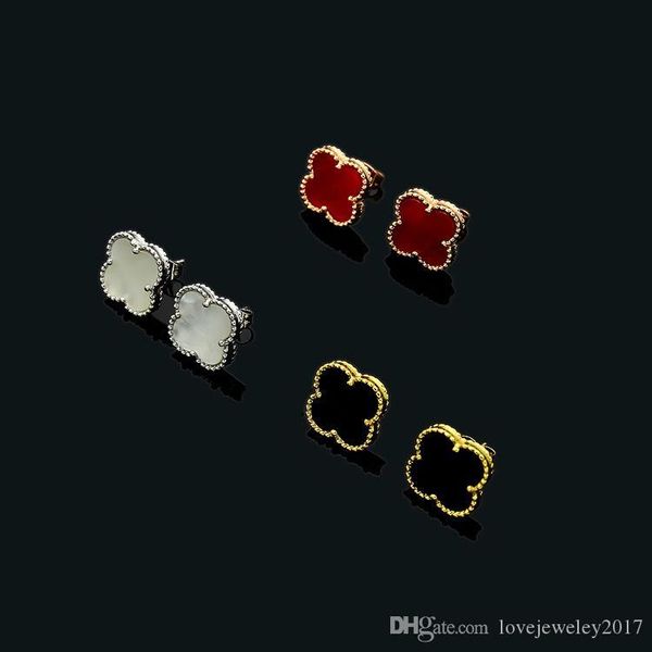 

luxury designer jewelry women shell clover earrings silver rose gold 18k gold mini size 1cm black white red four leaf flower stud, Golden;silver
