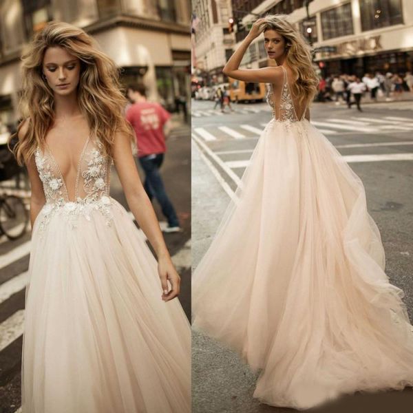 

berta wedding dresses beaded hand made flower vintage bridal gowns open back plus size a line wedding dress, White