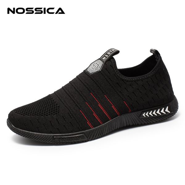 

nossica 2019 summer breathable soft light male mesh shoes for men lace up sneakers walking casual comfortable footwear, Black