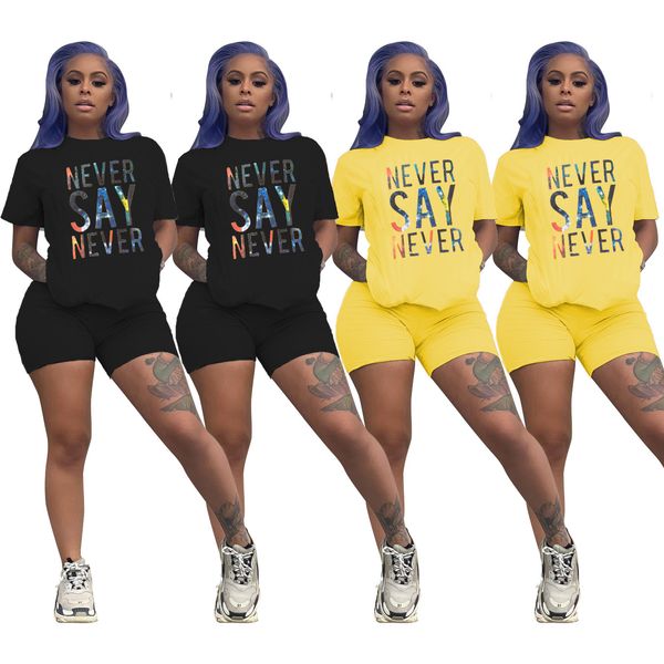 

2020 designer women clothes two pieces sets summer tracksuits o-neck letter print crop jogger shorts leggings suit fitness outfit, White