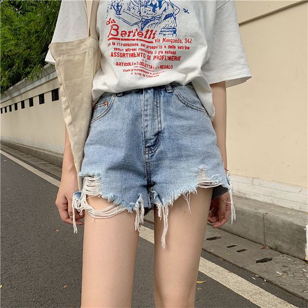 

2019 summer new designed jeans shorts for women female high waist thin hole hairy straight denim shorts zipper fashion, White;black