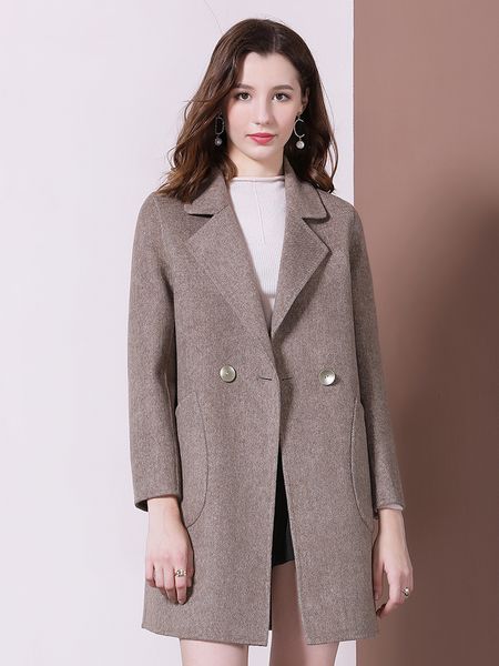 

2020 autumn and winter new women's woolen coat mori simple hepburn style double-faced wool coat, Black