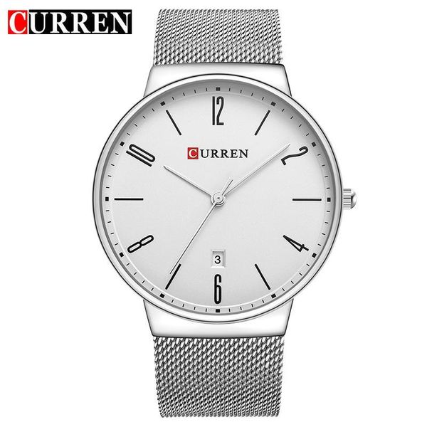 

curren fashion casual classic business men's watch ultra-thin display date wristwatches full steel quartz waterproof male clock, Slivery;brown