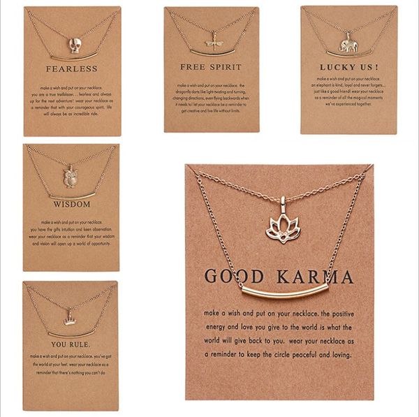

owl dragonfly elephant crown pnedant double layer necklaces lotus skull heart meditation charm jewelry for women gifts, Silver