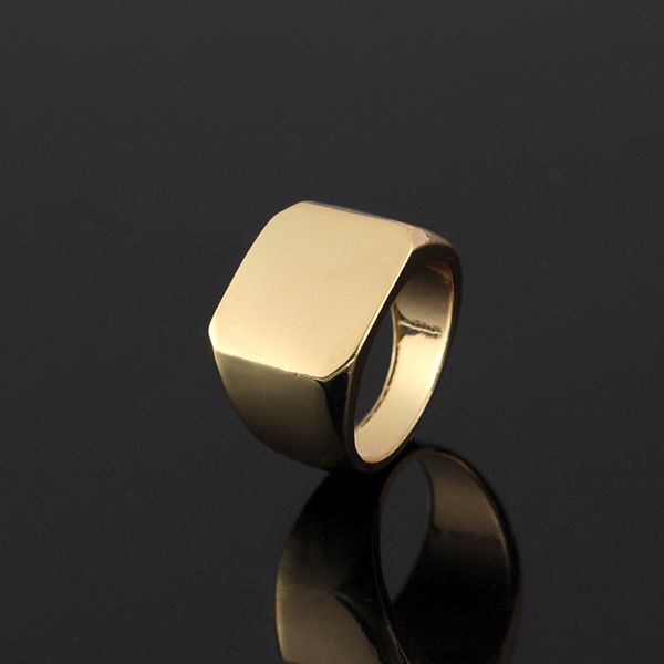 

shuangr men punk ring simple black/gold/silver square ring width signet polished finger rings jewelry size 6-12, Golden;silver