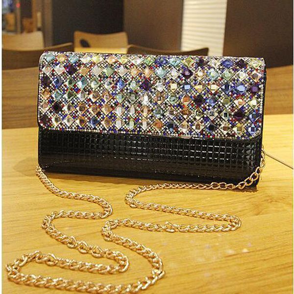 

новый 2019 горячие продажа цвета алмаз дизайн лакированной кожи цепи женщины сумки сцепления сумки вечер bolsas xb438