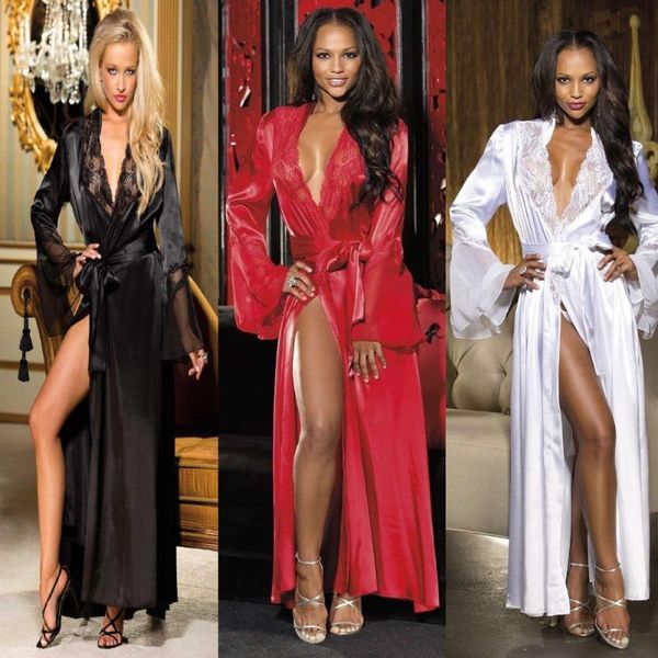 

women sleepwear lingerie silk lace robe babydoll nightdress nightgown, Black;red