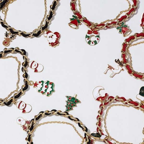 

christmas double chain black cloth pendant bracelet black red gold christmas tree santa claus bracelet elk wreath gift
