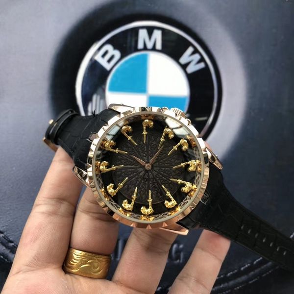 

44.8 мм великобритания король часы круглый стол рыцарь большой циферблат топ бренд мужской# 039; часы автоматическая дата лучший подарок пер, Slivery;brown