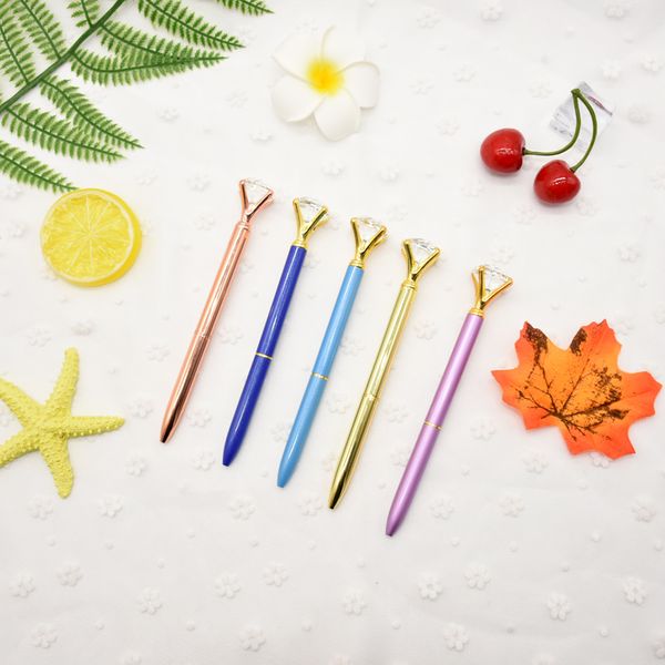 

40pcs 2019 brand new metal ballpoint pen carat diamond ring crystal pen lady wedding office school supplies gift roller ball, Blue;orange