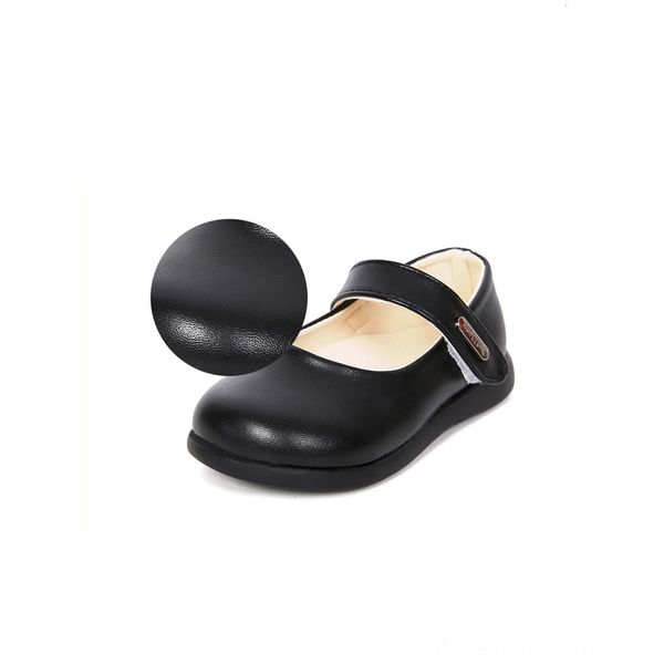 

msmax children leather flat round toe flat cow muscle girls dress party shoes hookloop kids school wedding single shoes, Black;grey