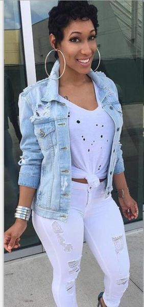 

women hole pocket jeans jackets plus size long sleeve fashion female coat casual spring women outwear, Black;brown