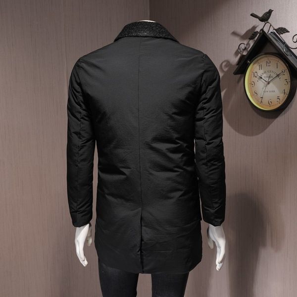 

men's down & parkas winter mens mid long parak single breasted lapel collar business man casual slim fit overcoat black warm outwear co