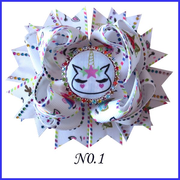 

100 blessing girl 4.5" unicorn hair bow clip rhinestone colorful princess baby, Slivery;white