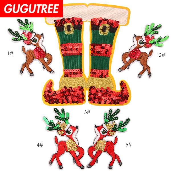 

gugutree sequins embroidery big christmas shoes deer patch animal cartoon patches badges applique patches for clothing fd-53, Black