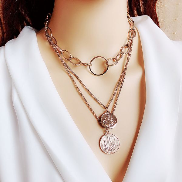 

yumfeel new punk hip hop multi layer golden choker necklace women imitation pearl coin necklace gifts, Silver
