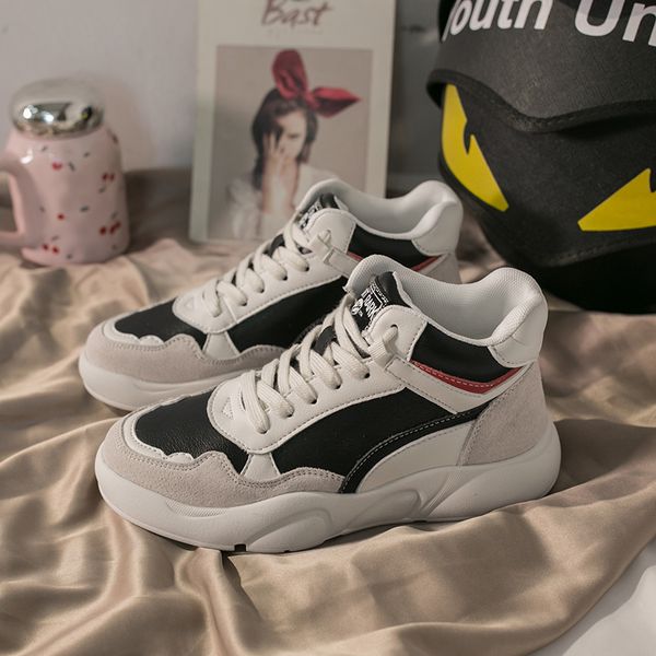 

new women sneakers autumn ms. color matching high walking shoes jogging shoes comfortable non-slip increase e14-21, Black