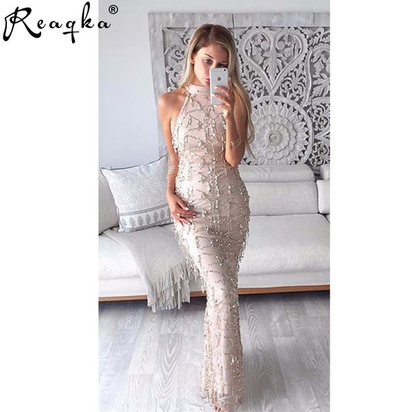 

reaqka elegant sequin tassel maxi mermaid dress women evening party summer dress mesh long dress sequined vestidos, Black;pink