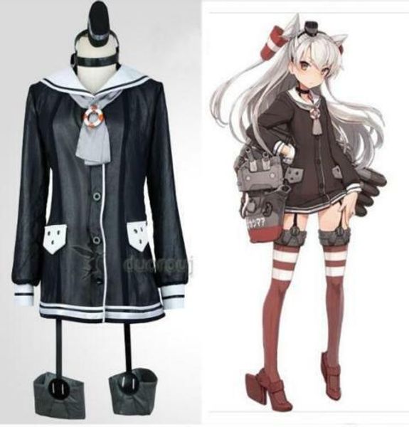 

kantai collection amatsukaze black dress female cosplay costume, Black;red