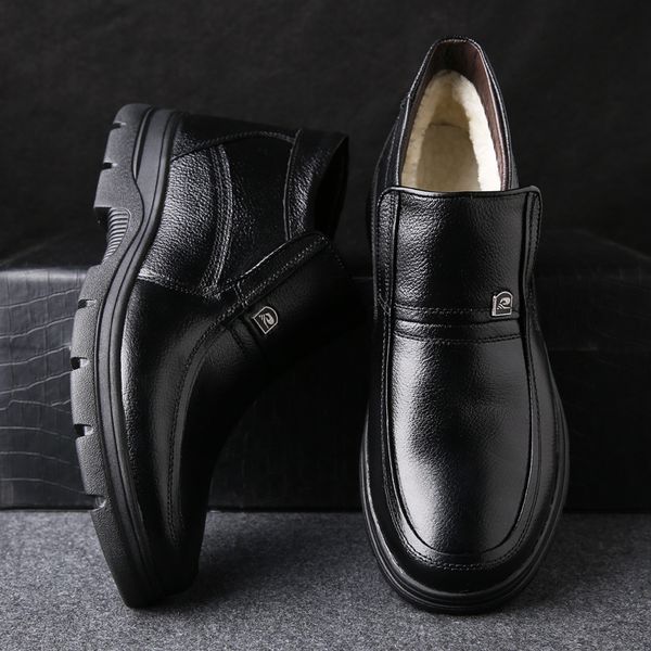 

handmade men genuine leather winter boots snow men boots ankle for business dress shoes 56, Black