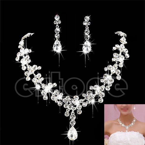 

charm wedding bridal rhinestone necklace earring set new c6ud, Silver