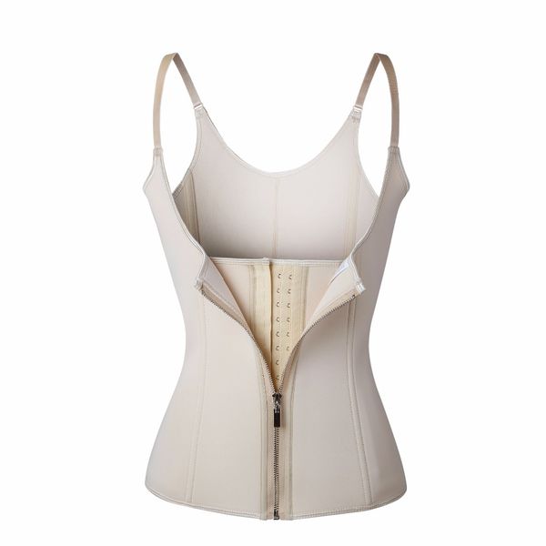 

adjustable shoulder strap waist trainer vest corset women zipper hook body shaper waist cincher tummy control slimming shapewear, Black;white
