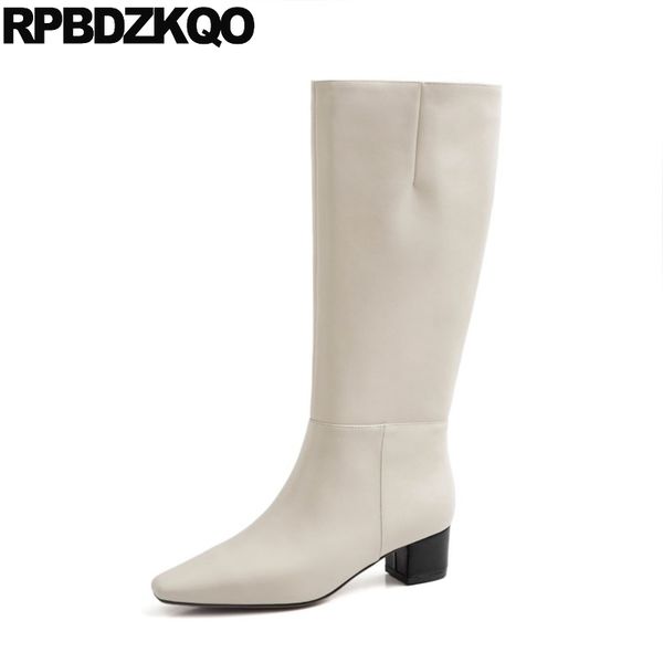 

winter autumn chunky fashion thick square toe designer shoes women luxury 2019 fur block boots beige tall long knee high fall, Black