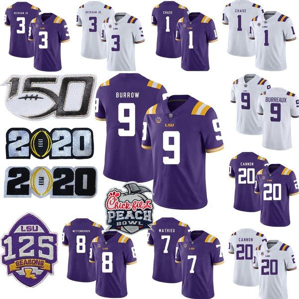 

ncaa 2020 lsu tigers 9 joe burrow burreaux odell beckham jr. grant delpit tyrann mathieu leonard chase college football jersey, Black;red