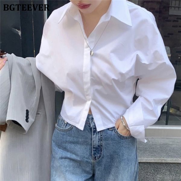 

bgteever fashion short white shirts for women turn-down collar full sleeve female shirts blouses 2020 loose women blusas