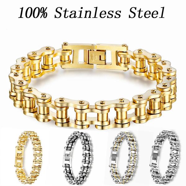 

100% stainless steel bracelet men women silver/gold/black locomotive chain rock punk bracelets & bangles pulseira mens
