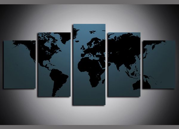 

5 panels canvas prints wall art paintings black world map artworks oil paintngs on canvas giclee pictures wall decor