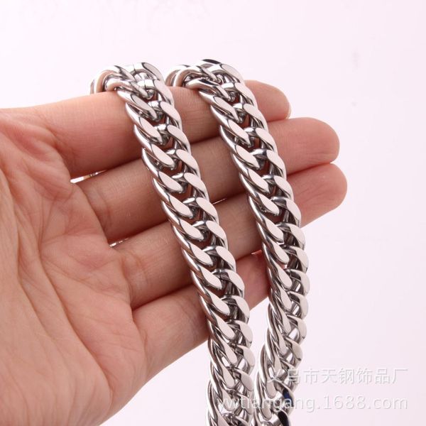 

men's ornaments steel-colored titanium steel stainless steel gold double buckle necklace s0085, Silver