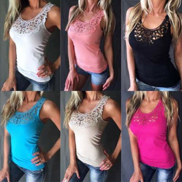 

womens sleeveless lace vest t-shirt ladies casual summer beach tank blouse pure color summer hollow out lace vest, Blue;gray