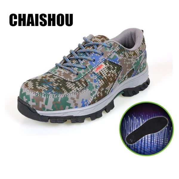 

shoes men work sneaker shoes summer breathable lace-up camouflage anti-smashing anti-piercing insulation safety cs-376, Black