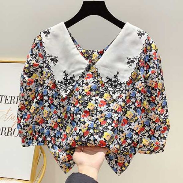 

2020 летняя рубашка женская все-матч кукла шеи блузки корейский стиль с коротким рукавом вышитые блузки женские топы blusas mujer, White