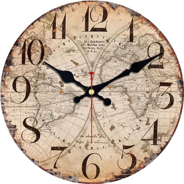 14inch Antique Clocks Silent World Map Veleiro, Design, Relógio Home Decor para o Office Estudo Cozinha Grande Art Wall Clocks Sem Ticking Som