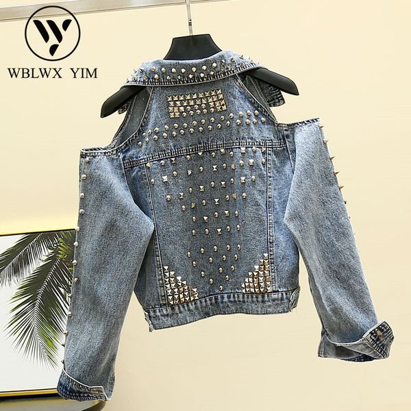 

harajuku streetwear short denim jacket female fashion rivets strapless jeans jacket women 2019 spring new motorcycle denim coat, Black;brown