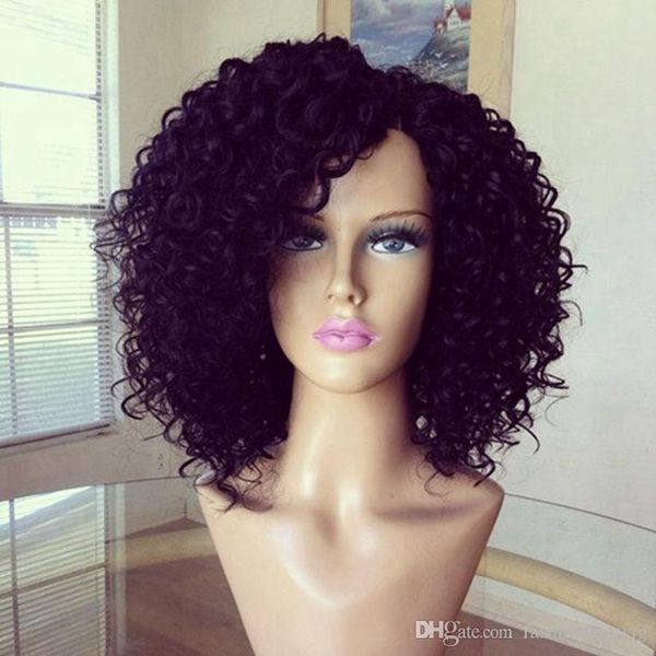 

black short afro kinky curly natural hair heat resistant perruque afro wigs synthetic lace front kinky curly wig for black women