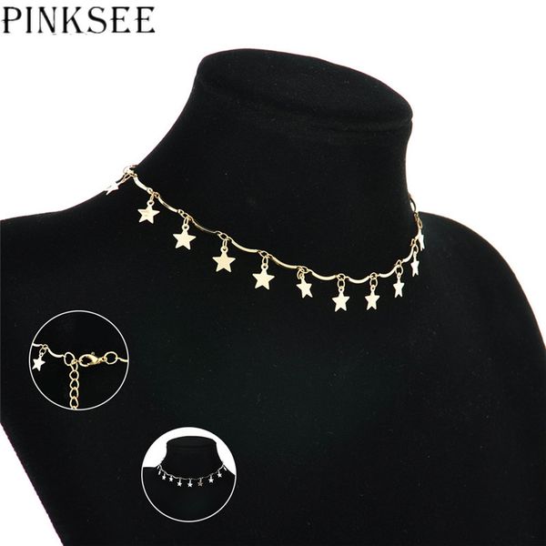 

pinksee boho women choker necklace star tassel pendant necklace collar clavicle chain elegant jewelry, Golden;silver