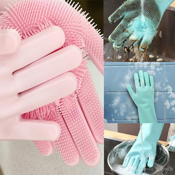 

2pcs пара волшебное помыться щетка силиконовая перчатка resuable бытовая скруббер анти scald посудомоечное перчатки для кухни ванной очистка