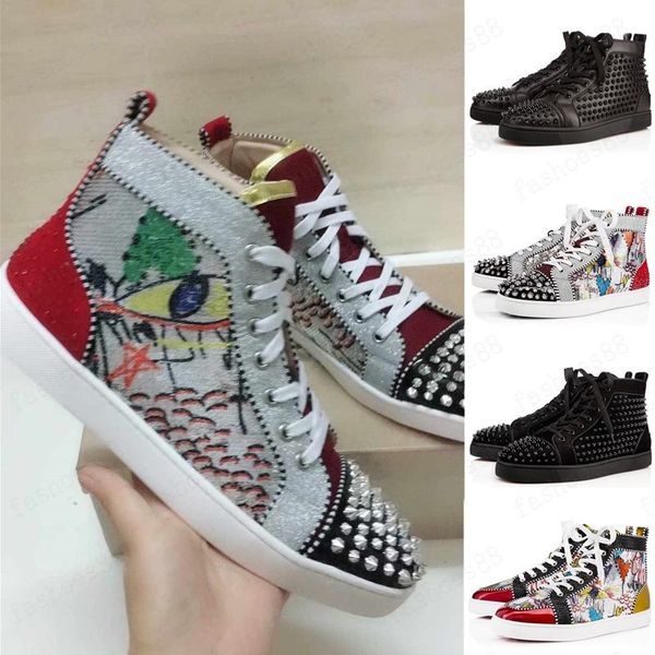 

2020 mens red bottoms designer shoes spike suede leather men women flat fashion luxury casual shoes party lovers sneakers 36-47 with box, Black