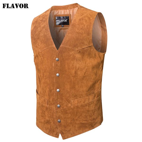

mew men's genuine leather retro vest real leather vest men motorcycle, Black