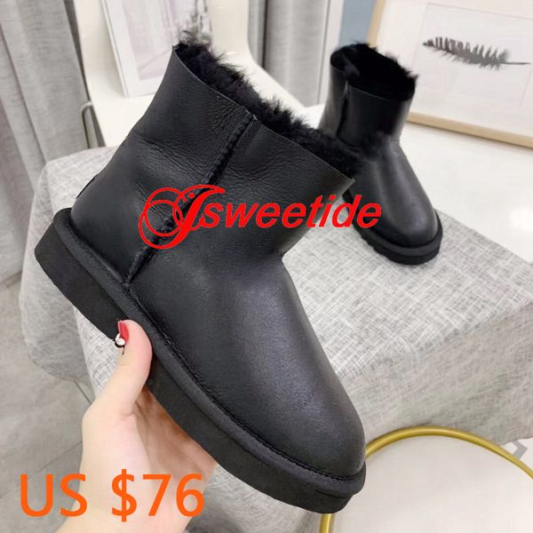 

winter boots women brand shoes warm plush ankle boots australia fur platform snow sheep skin keep warm shoes, Black