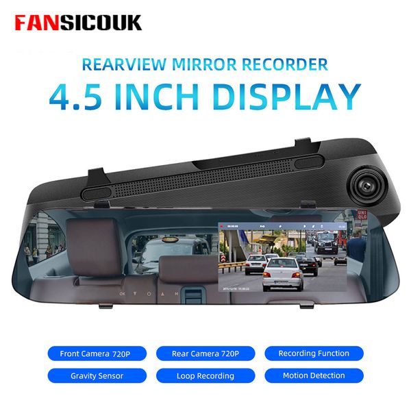 

4.5'' car dvr 1080p dual lens rearview mirror camera loop recording motion detection parking monitor g-sensor dash cam v15