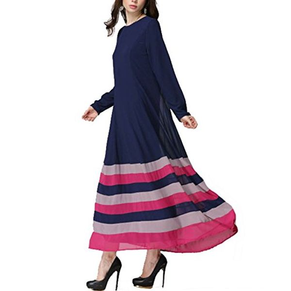 

aro lora women's vintage striped kaftan abaya muslim jilbab maxi dress, Black;gray