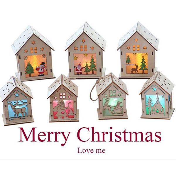 

diy рождественская елка дом висит украшения рождественский фестиваль украшения led light wood house праздник декор рождественский подарок an