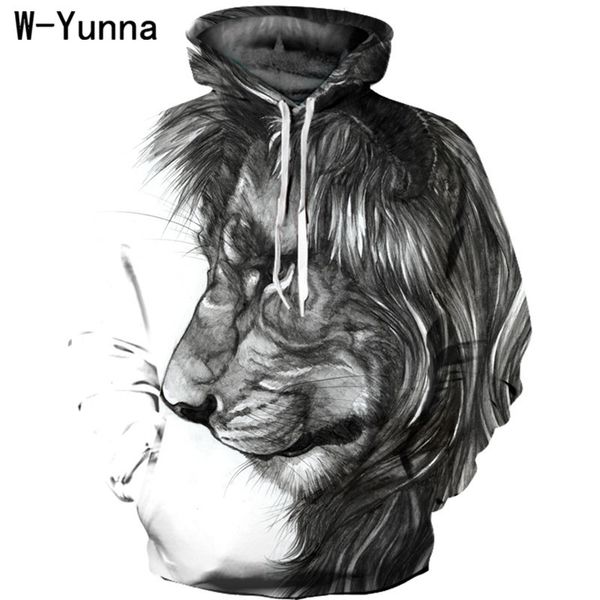 

w-yunna sweatshirts women 2018 the new king lion 3d printing hooded lk sweatshirt polyester long-sleeved loose sudadera mujer, Black