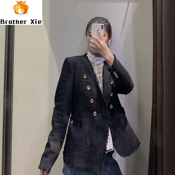 

fashion black color blazer women double breasted long sleeve casual coat female v neck button elegant jacket outwear veste femme, White;black